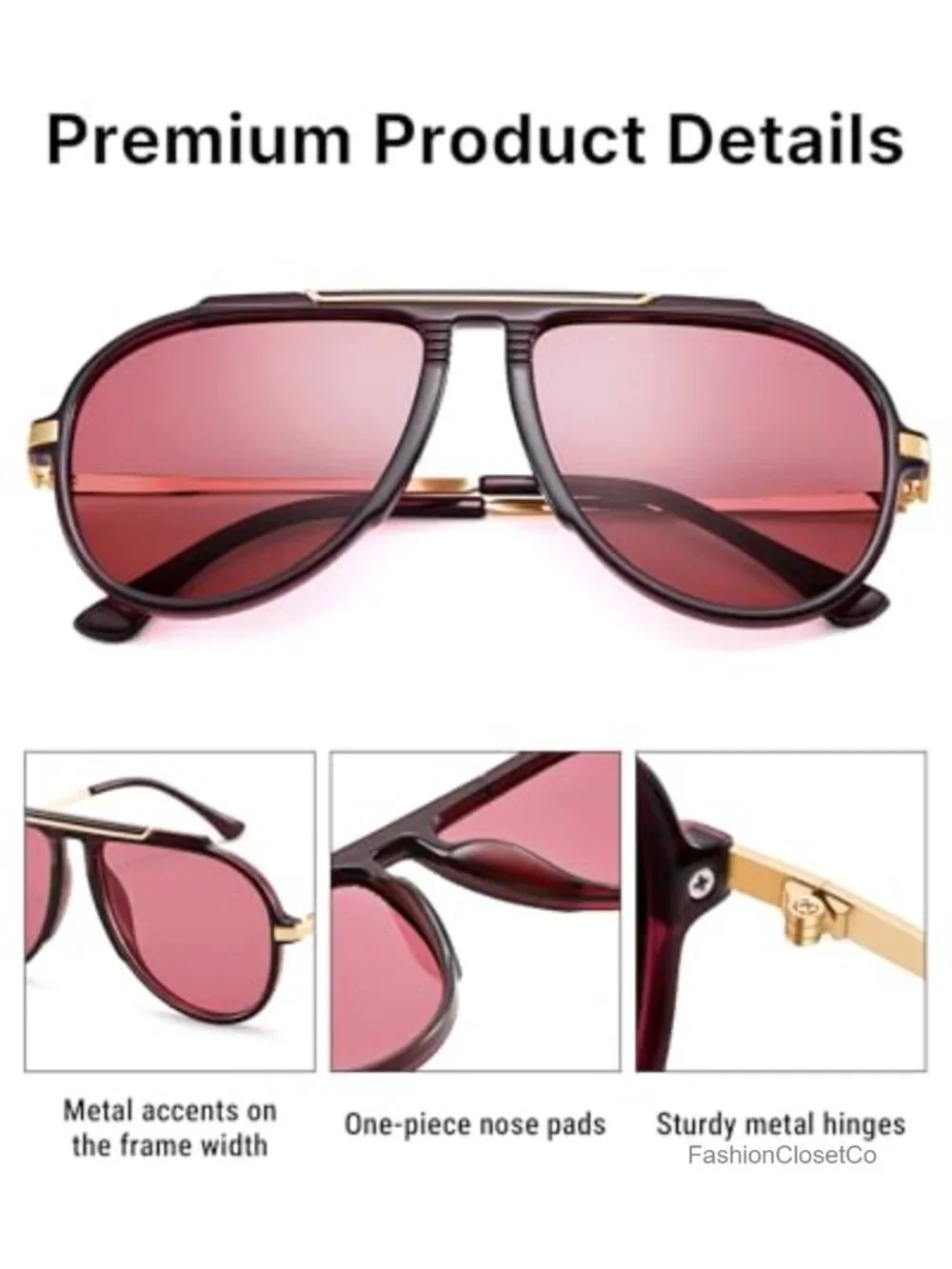 Oversized Aviator Sunglasses 70s Retro Vintage Square Full Frame UV400